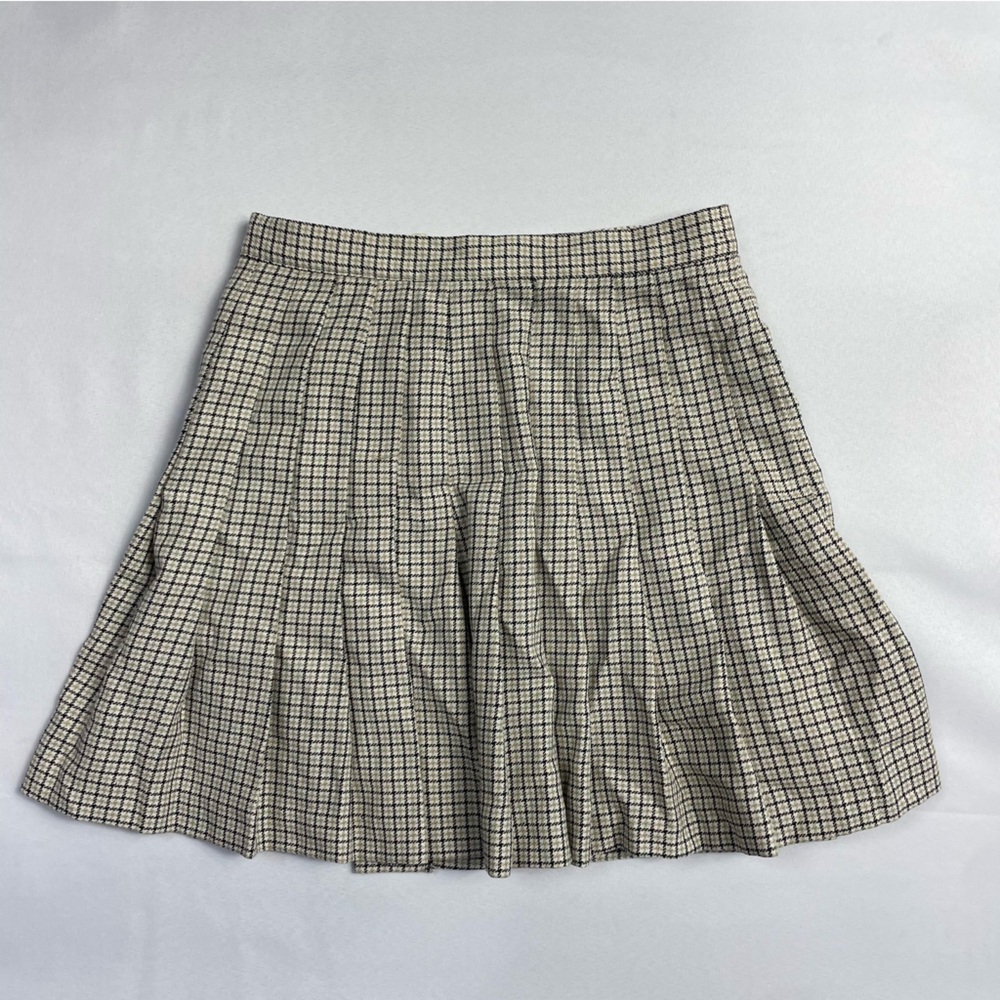 MGR Plaid Mini Skirt 3 Ivory Pleat Schoolgirl Harajuku Prep Grunge Academia - Picture 6 of 13